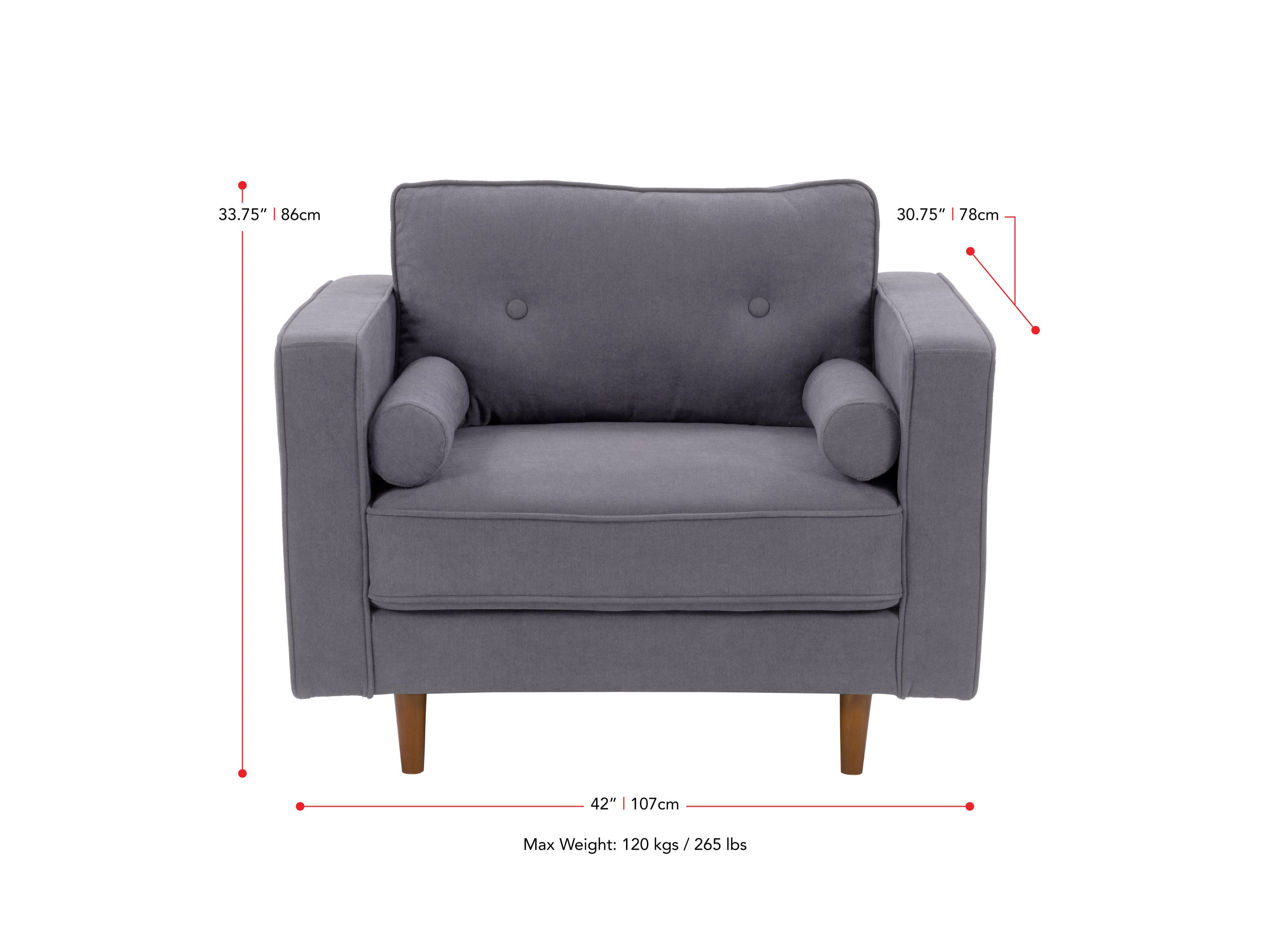 grey Mid-Century Modern Accent Chair Mulberry Collection measurements diagram by CorLiving#color_mulberry-grey