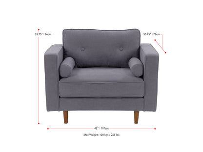 grey Mid-Century Modern Accent Chair Mulberry Collection measurements diagram by CorLiving#color_mulberry-grey