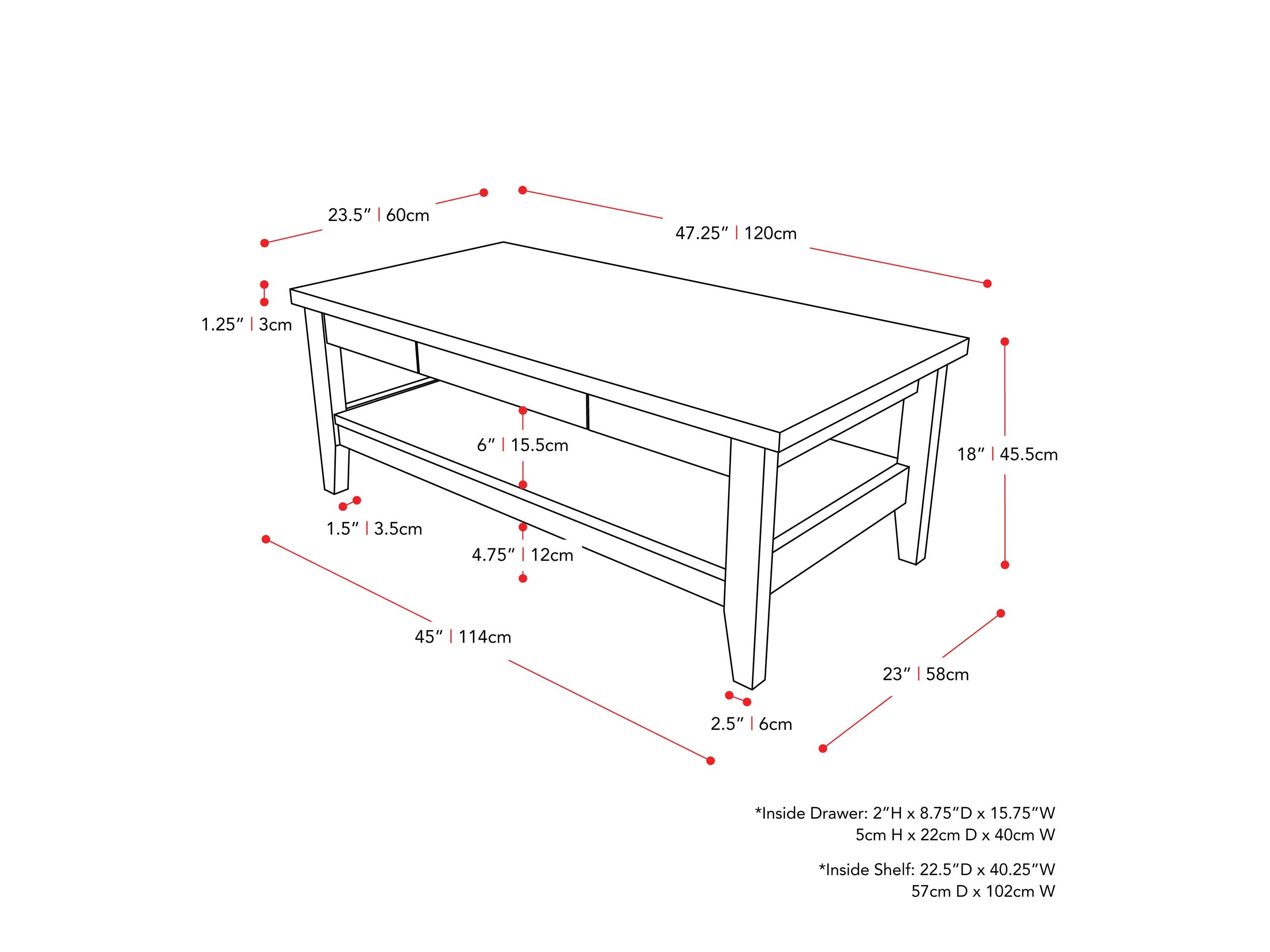 Mid-century modern coffee table with walnut finish, featuring a rectangular shape, tapered legs, and a lower shelf for storage.