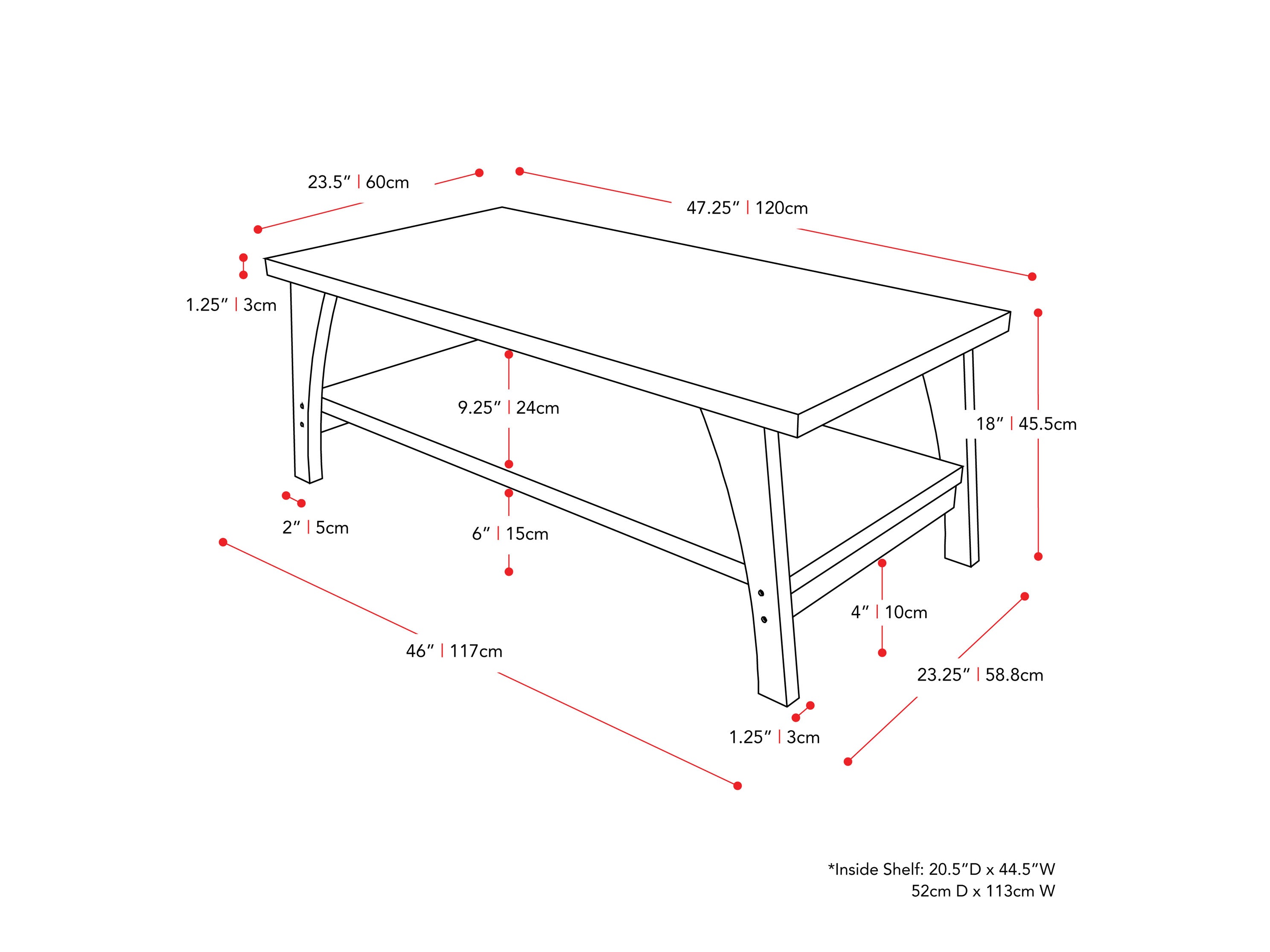 Two tier coffee table with a sleek black metal frame, glass top, and lower wooden shelf in a natural oak finish; modern design ideal for living rooms, offering both style and functional storage space.