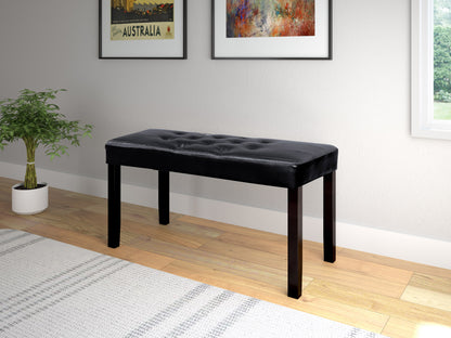 Modern wooden bench with natural finish and black metal legs, featuring a sleek, minimalist design. Ideal for contemporary interiors or outdoor spaces. Durable, stylish seating solution for any setting.