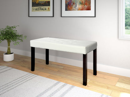 Modern wooden bench with a natural finish, featuring a sturdy rectangular seat and minimalist design, set against a white background. Ideal for contemporary interiors, entryways, or patios.