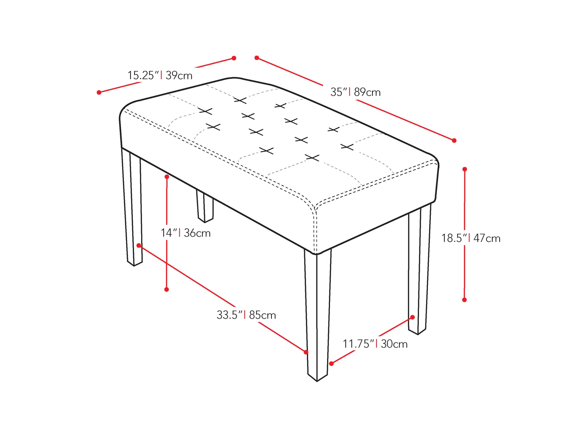 brown Entryway Bench Fresno Collection measurements diagram by CorLiving#color_fresno-brown