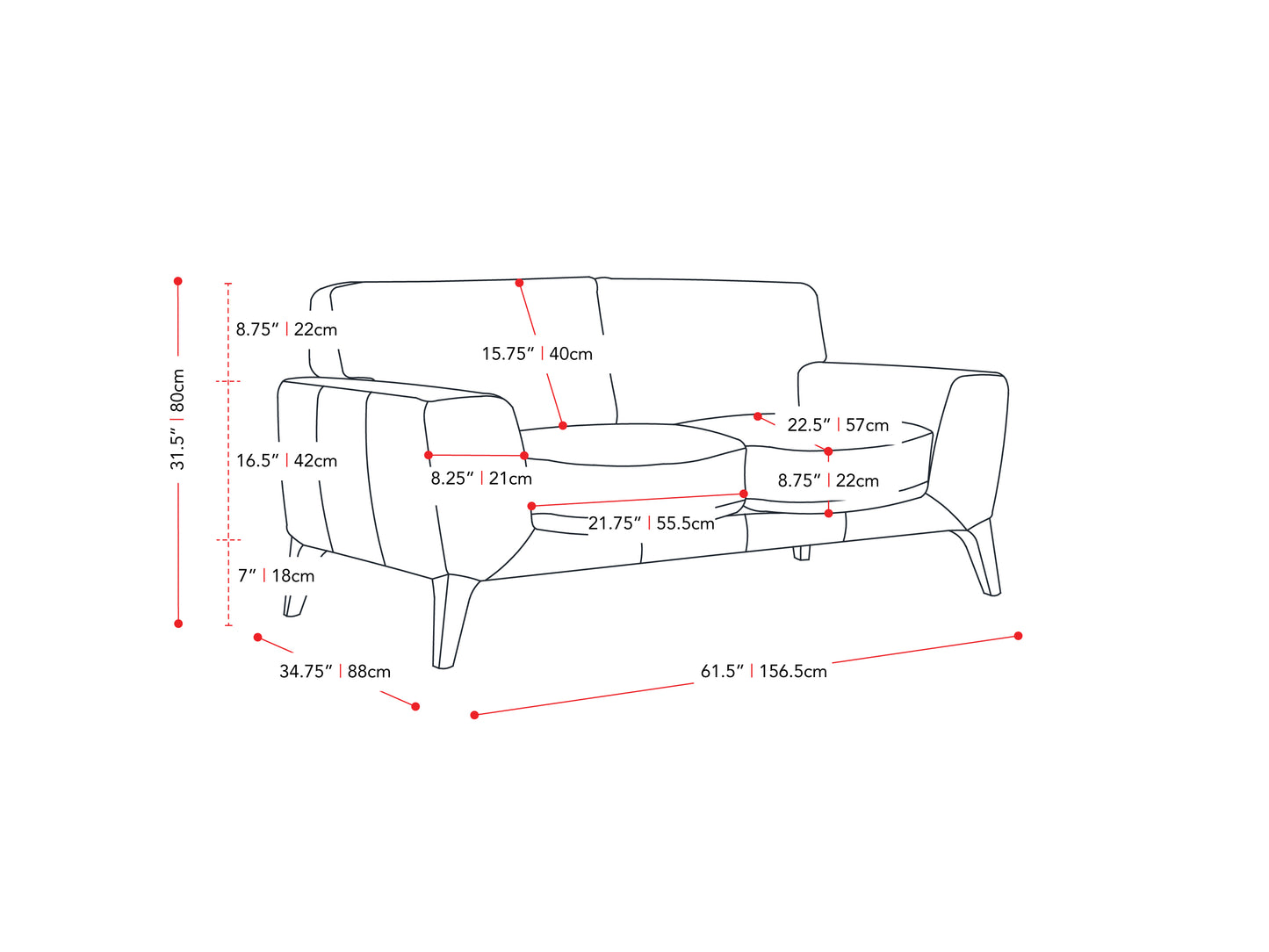 Modern gray fabric loveseat with tufted backrest, sleek wooden legs, and plush cushions, perfect for contemporary living rooms or small spaces.