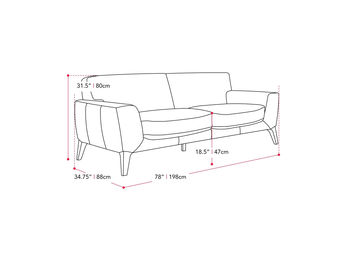 light grey London Sofa London collection measurements diagram by CorLiving#color_light-grey