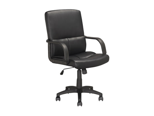 Gray upholstered office chair with padded seat and backrest, wooden armrests, and a sleek metal base, ideal for ergonomic office use.