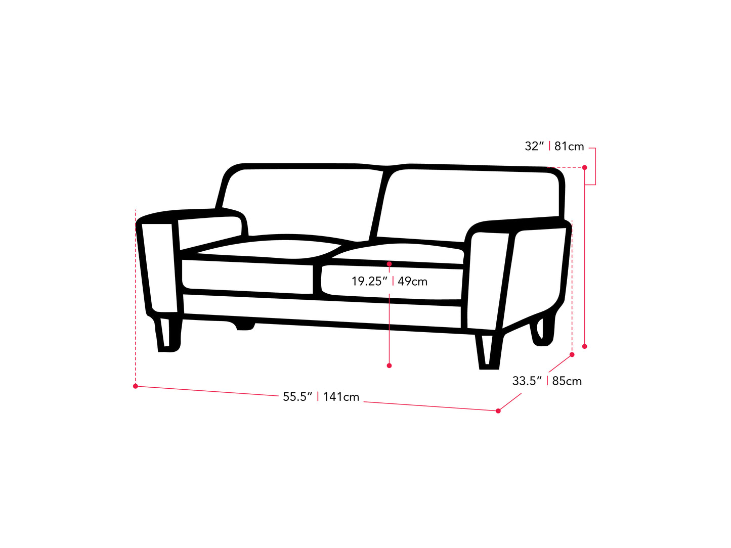 beige 2 Seater Sofa Loveseat Ari collection measurements diagram by CorLiving#color_beige