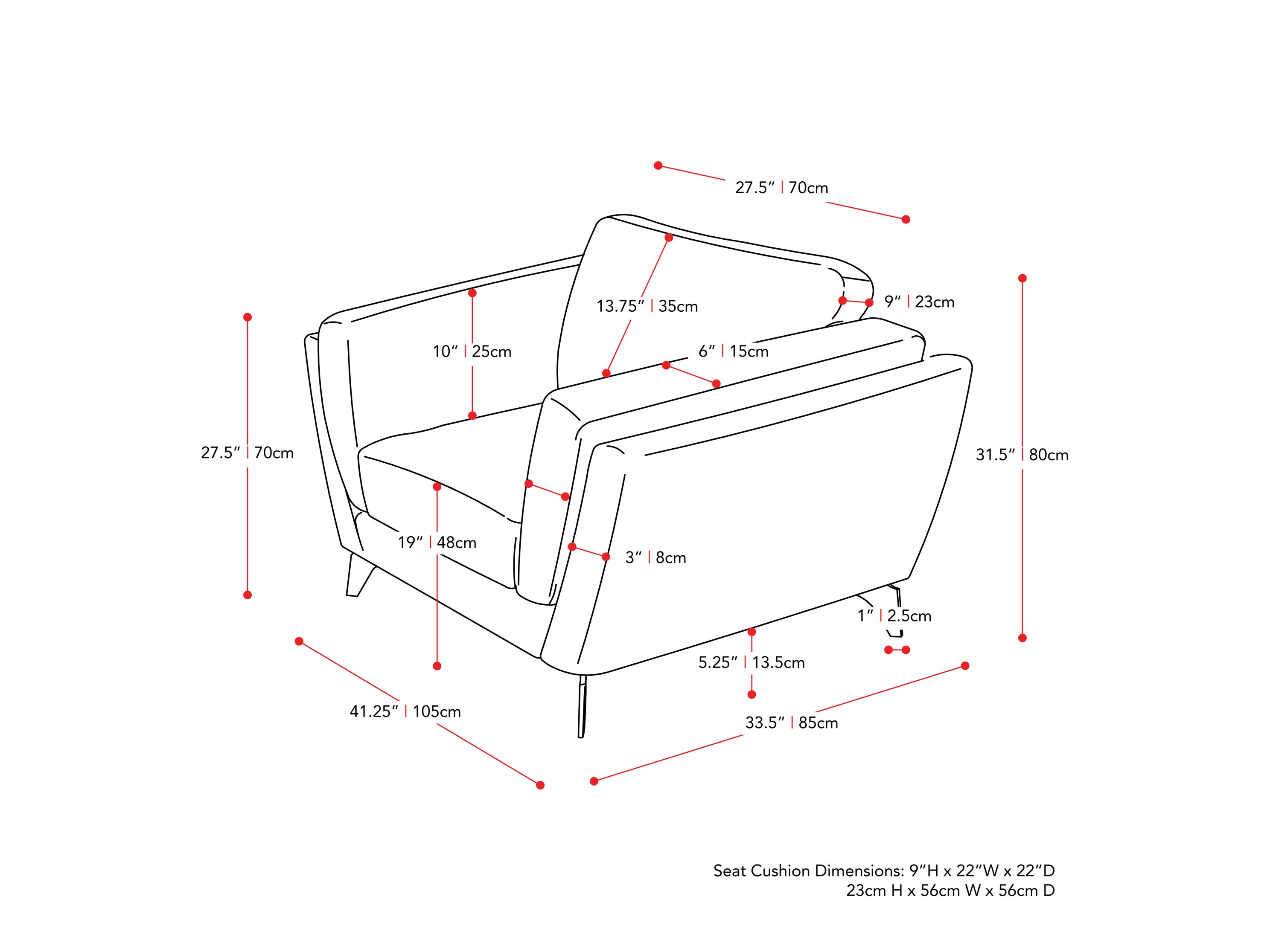 light grey Upholstered Armchair Lansing Collection measurements diagram by CorLiving#color_#color_lansing-light-grey