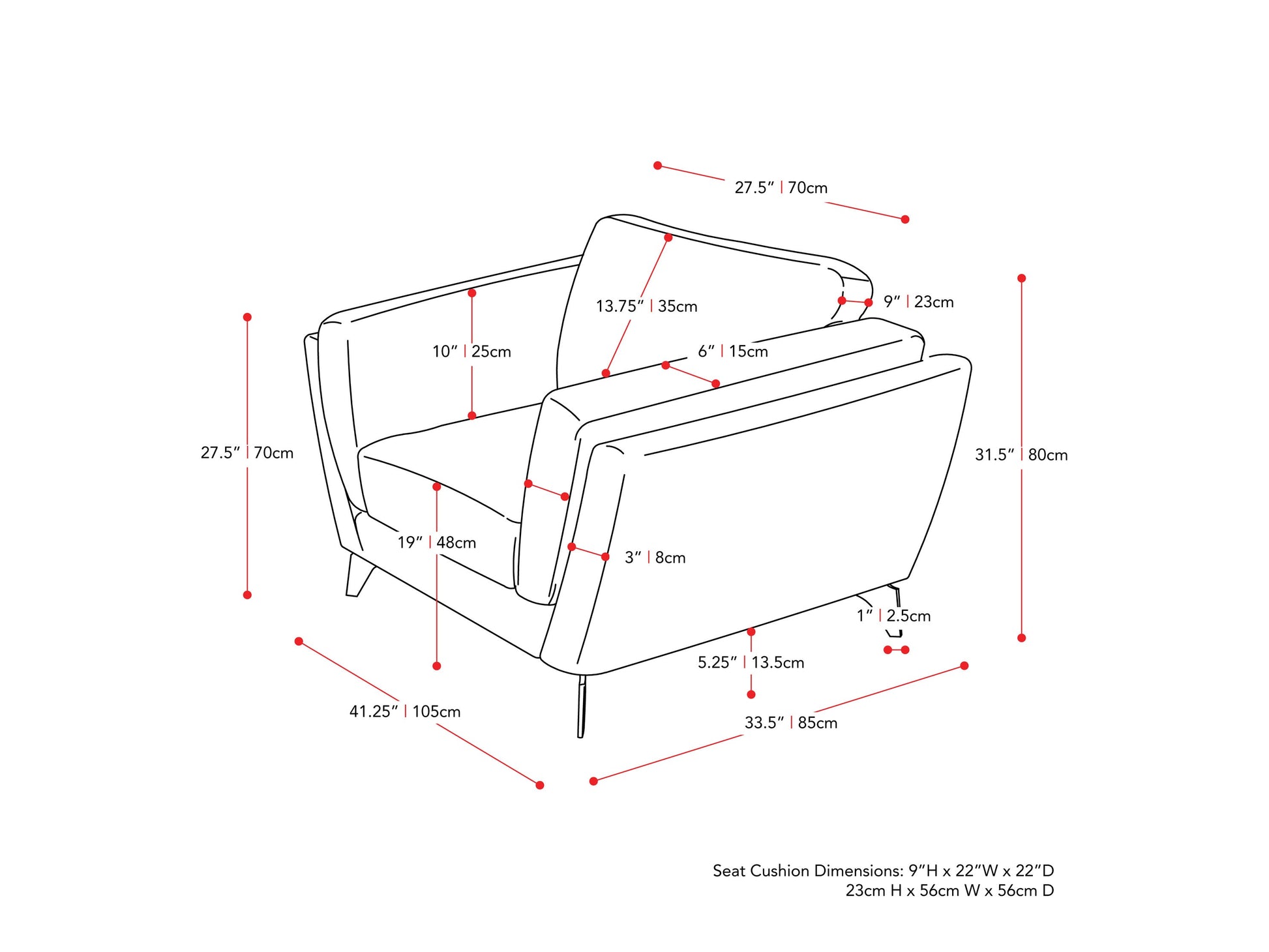 light grey Upholstered Armchair Lansing Collection measurements diagram by CorLiving#color_#color_lansing-light-grey