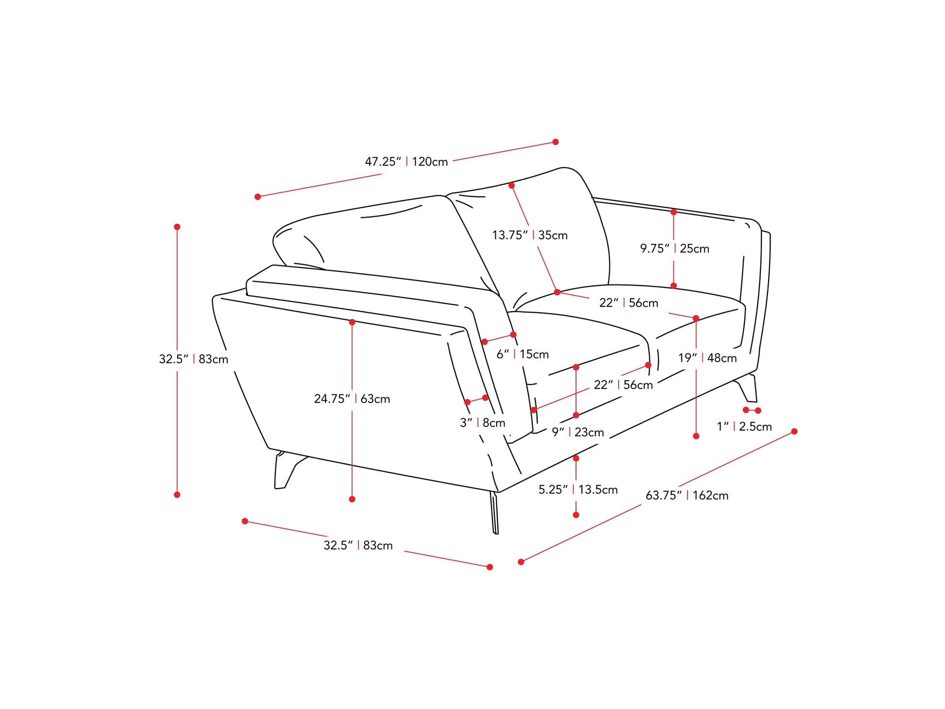 light grey 2 Seat Sofa Loveseat Lansing Collection measurements diagram by CorLiving#color_lansing-light-grey