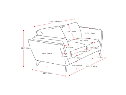 deep blue 2 Seat Sofa Loveseat Lansing Collection measurements diagram by CorLiving#color_lansing-deep-blue