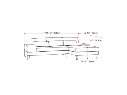 grey Modern Sectional Sofa, Left Facing Ava collection measurements diagram by CorLiving#color_grey