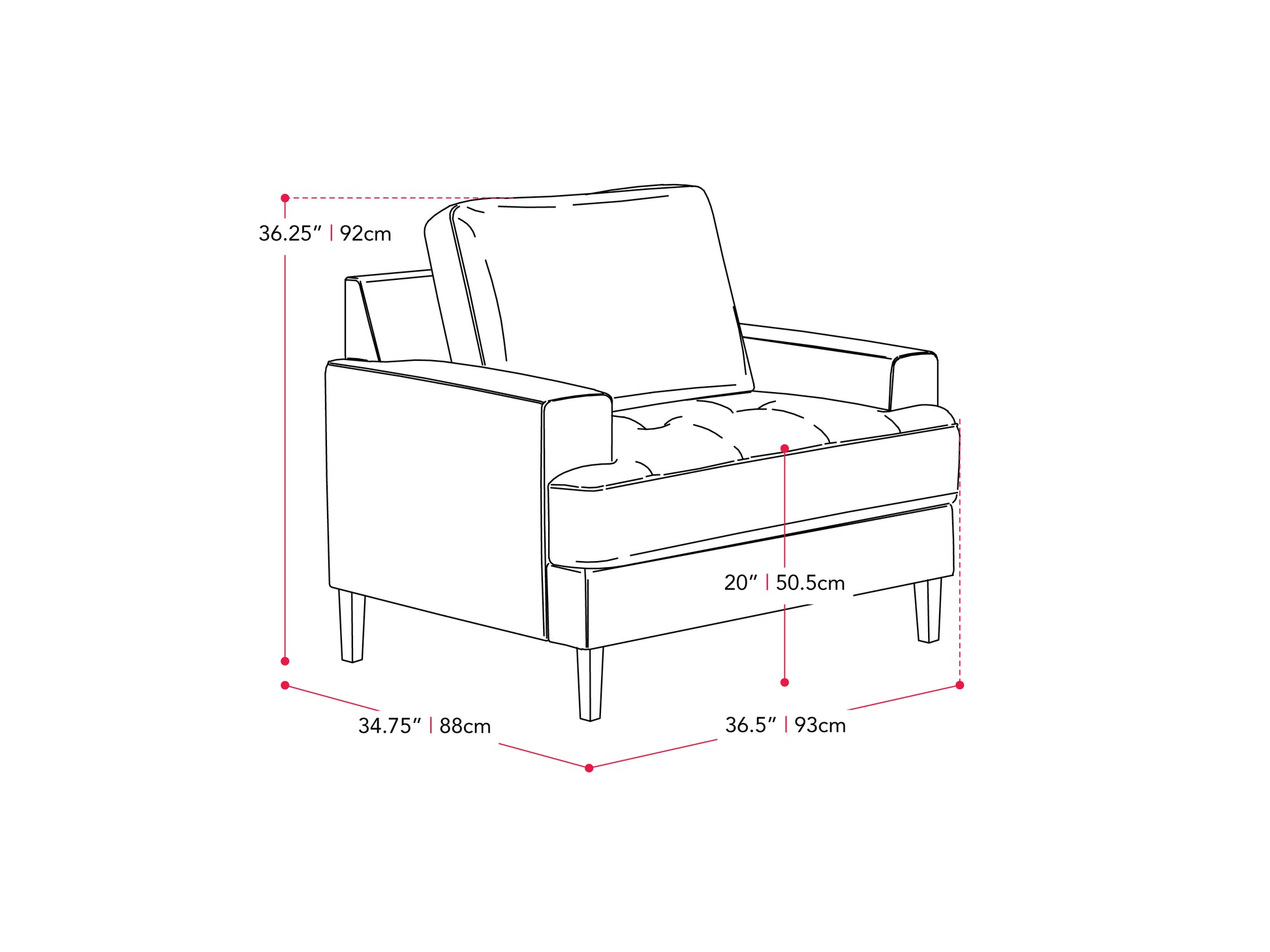 dark grey Mid Century Armchair Madelyn Collection measurements diagram by CorLiving#color_madelyn-dark-grey