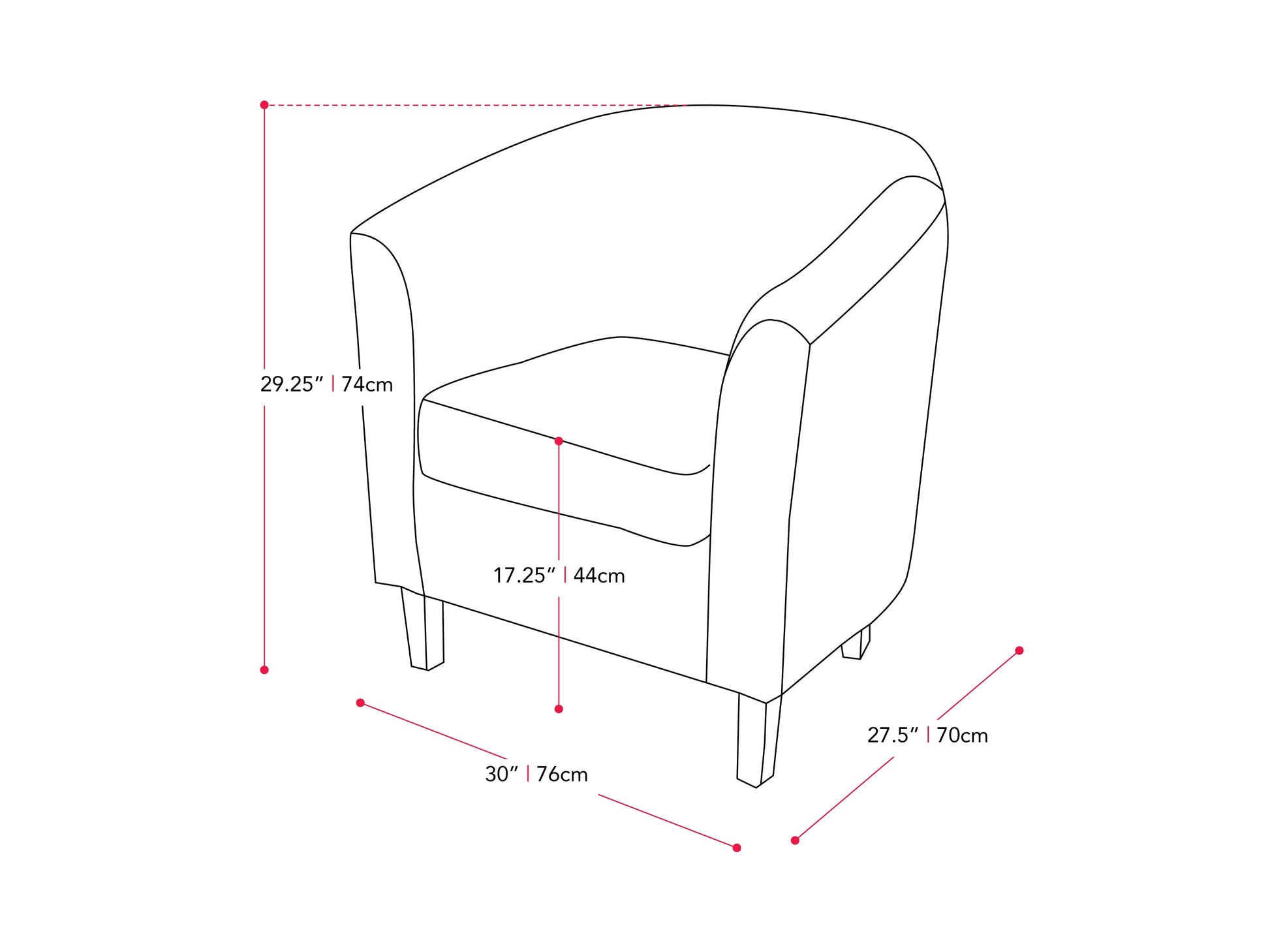 yellow Tub Chair Elewood Collection measurements diagram by CorLiving#color_elewood-yellow