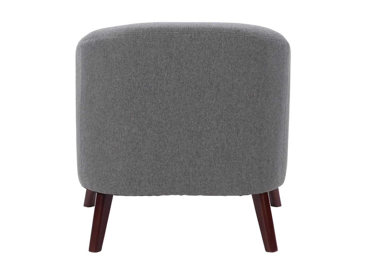 Modern gray fabric tub chair with wooden legs, featuring a curved backrest and plush cushioning for optimal comfort. Ideal for living rooms and offices, this stylish accent chair adds a contemporary touch to any space.