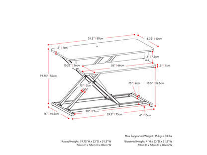 black Standing Desk Converter Workspace Collection measurements diagram by CorLiving#color_black