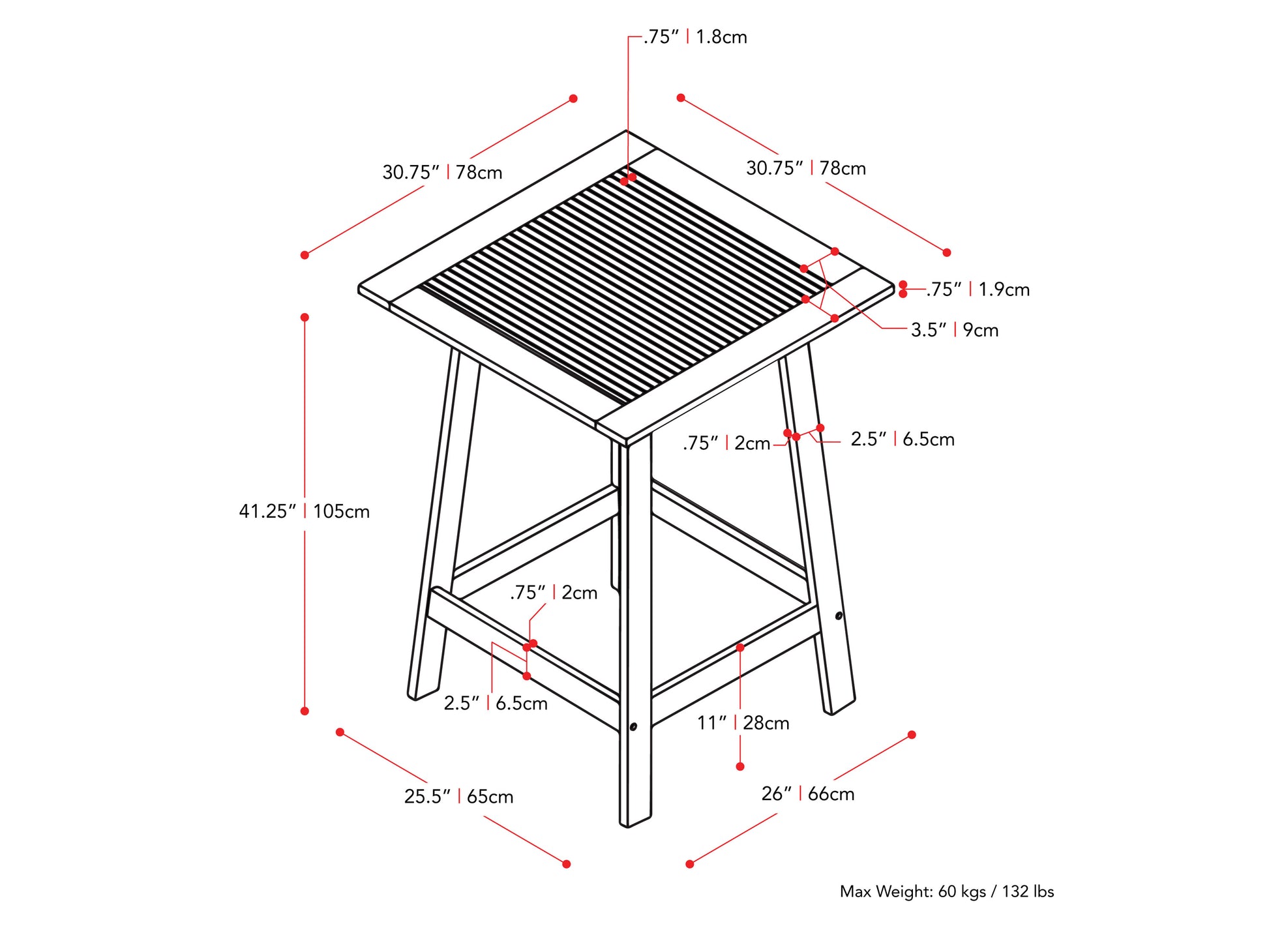 brown Outdoor Pub Table Miramar Collection measurements diagram by CorLiving#color_miramar-brown