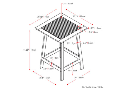 brown Outdoor Pub Table Miramar Collection measurements diagram by CorLiving#color_miramar-brown