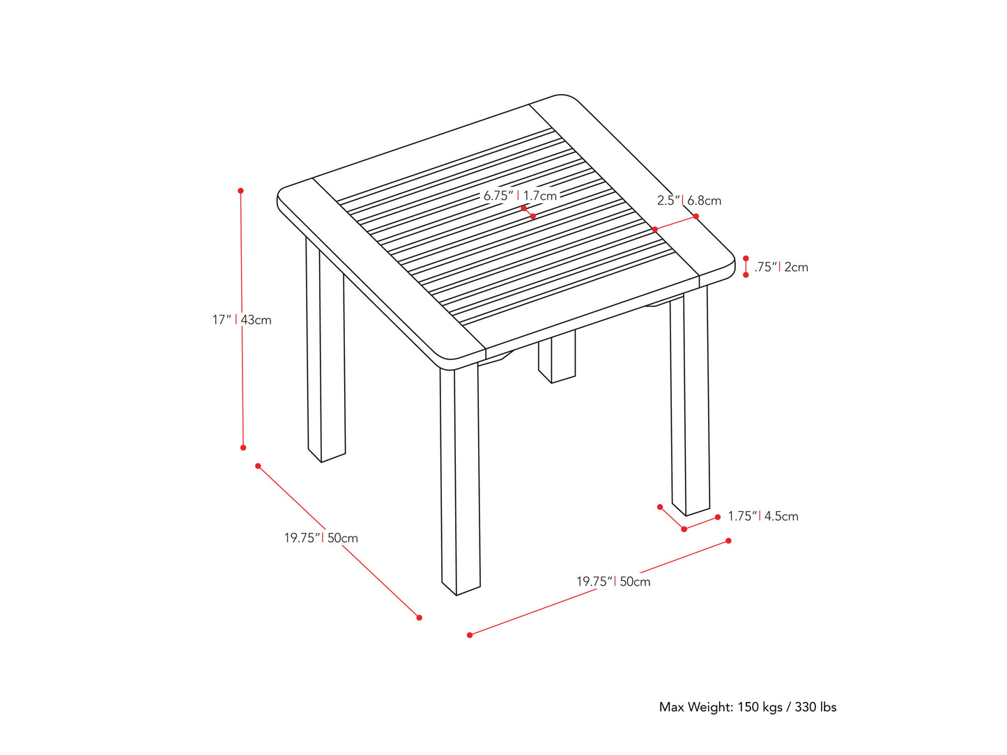 brown Natural Wood Side Table Miramar Collection measurements diagram by CorLiving#color_miramar-brown