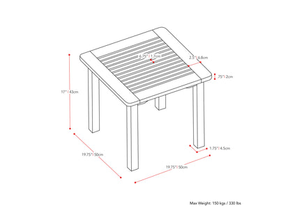 white Natural Wood Side Table Miramar Collection measurements diagram by CorLiving#color_miramar-washed-white