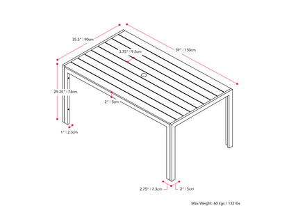 grey Rectangle Outdoor Dining Table Gallant Collection measurements diagram by CorLiving#color_grey