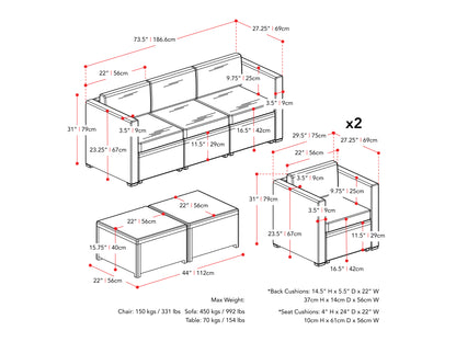 black and blue 5pc Patio Set Lake Front Collection measurements diagram by CorLiving#color_black-and-blue