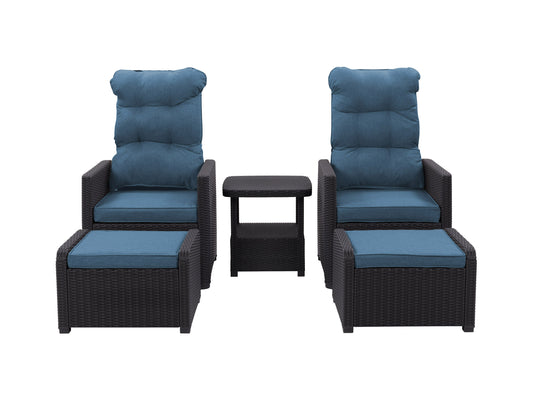 black and blue Patio Recliner and Ottoman Set, 5pc Lake Front Collection product image by CorLiving#color_black-and-blue