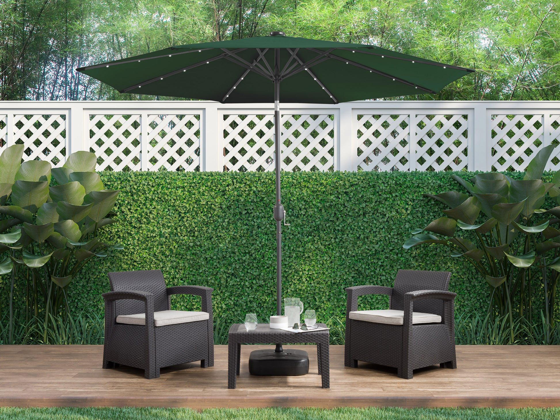 Modern black and white patio umbrella with sleek aluminum pole, featuring a large canopy for ample shade and UV protection, ideal for outdoor spaces like gardens, patios, and poolside areas.