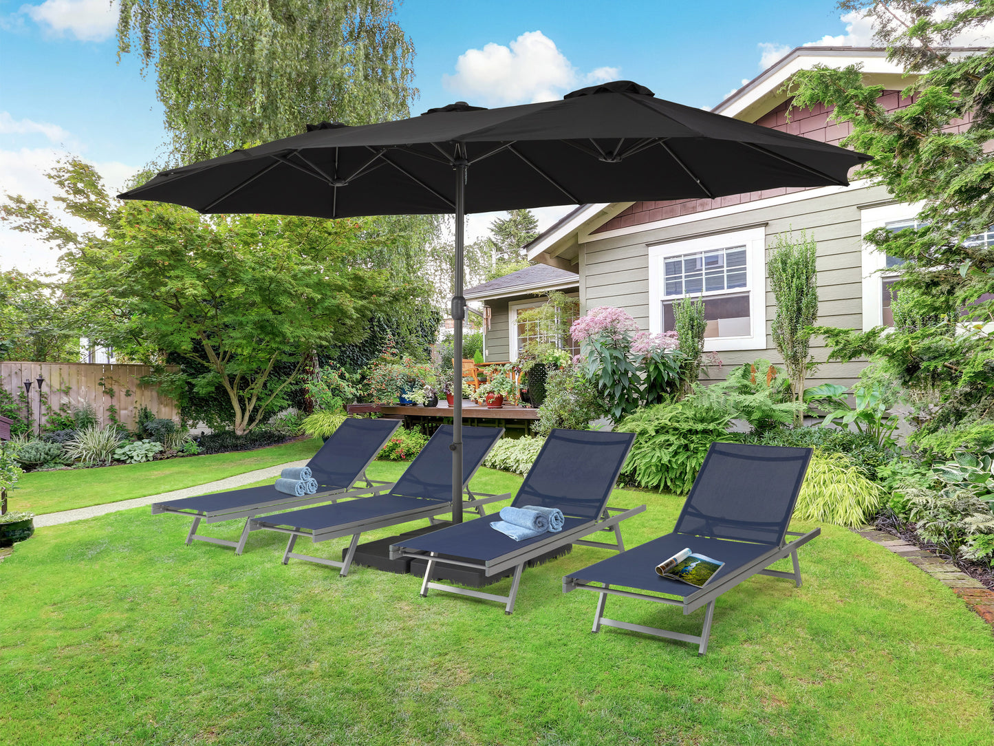 black double patio umbrella, 15ft Bertha Collection lifestyle scene CorLiving#color_black