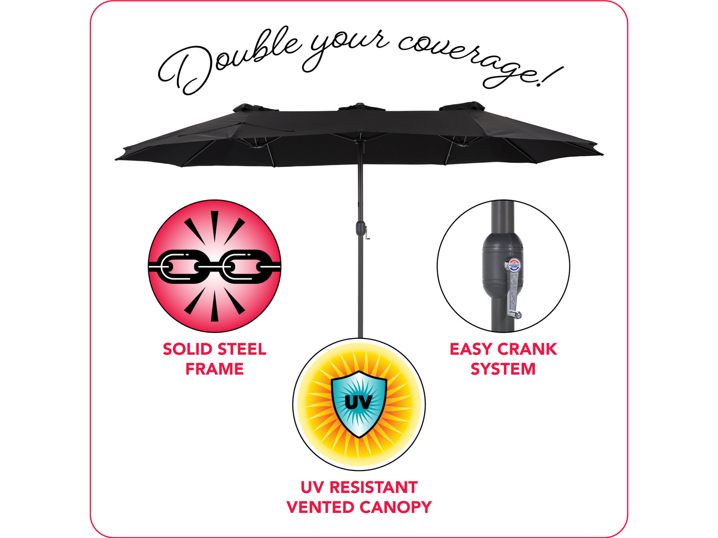 black double patio umbrella, 15ft Bertha Collection infographic CorLiving#color_black