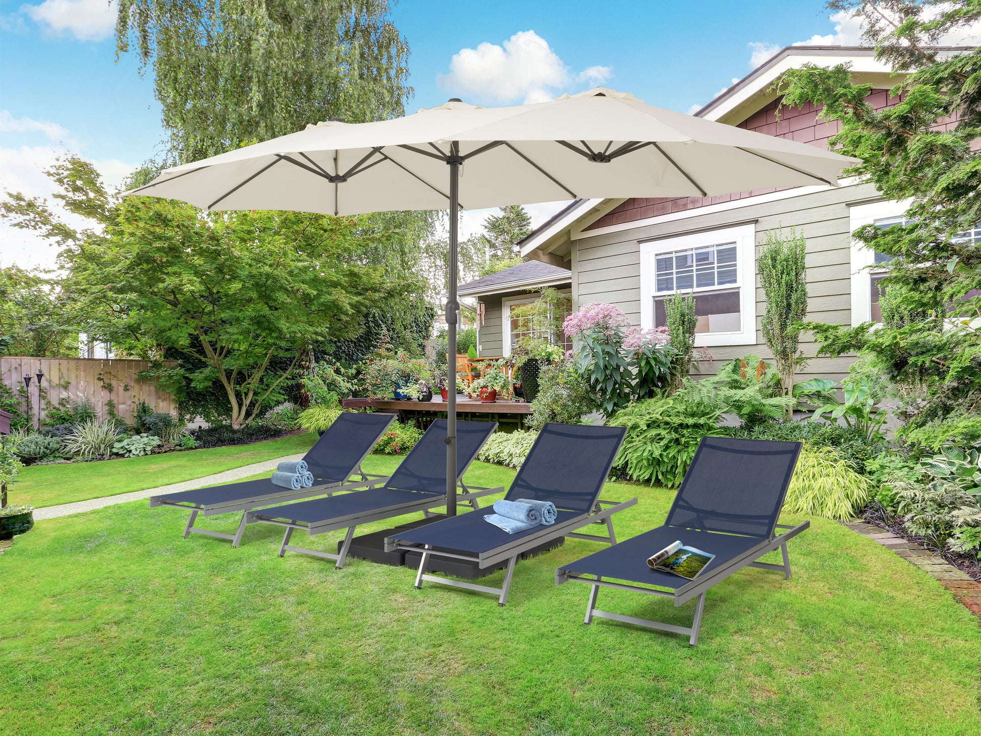 warm white double patio umbrella, 15ft Bertha Collection lifestyle scene CorLiving#color_warm-white