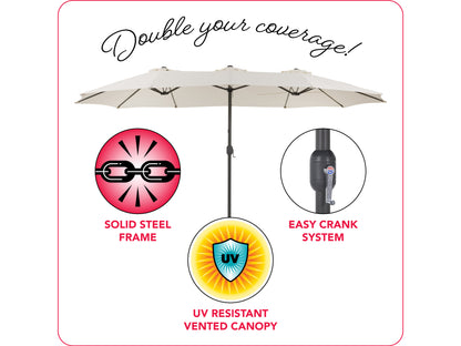 warm white double patio umbrella, 15ft Bertha Collection infographic CorLiving#color_warm-white