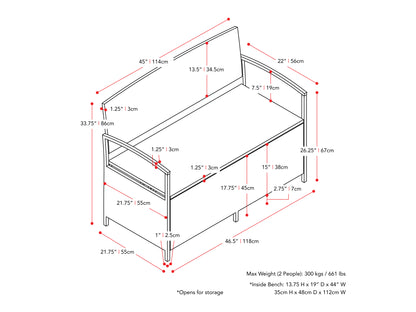 black weave Outdoor Bench with Storage Parksville Collection measurements diagram by CorLiving#color_textured-black-weave