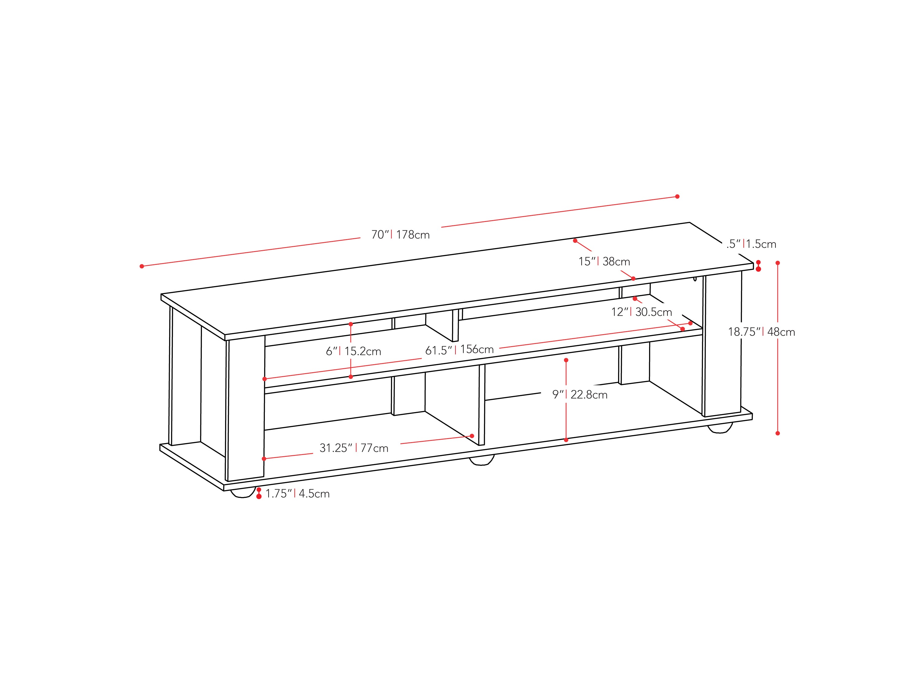 Modern wooden TV stand with black metal legs, featuring two open shelves and a spacious cabinet with a natural oak finish. Ideal for contemporary living rooms, offering ample storage for media devices and decor.