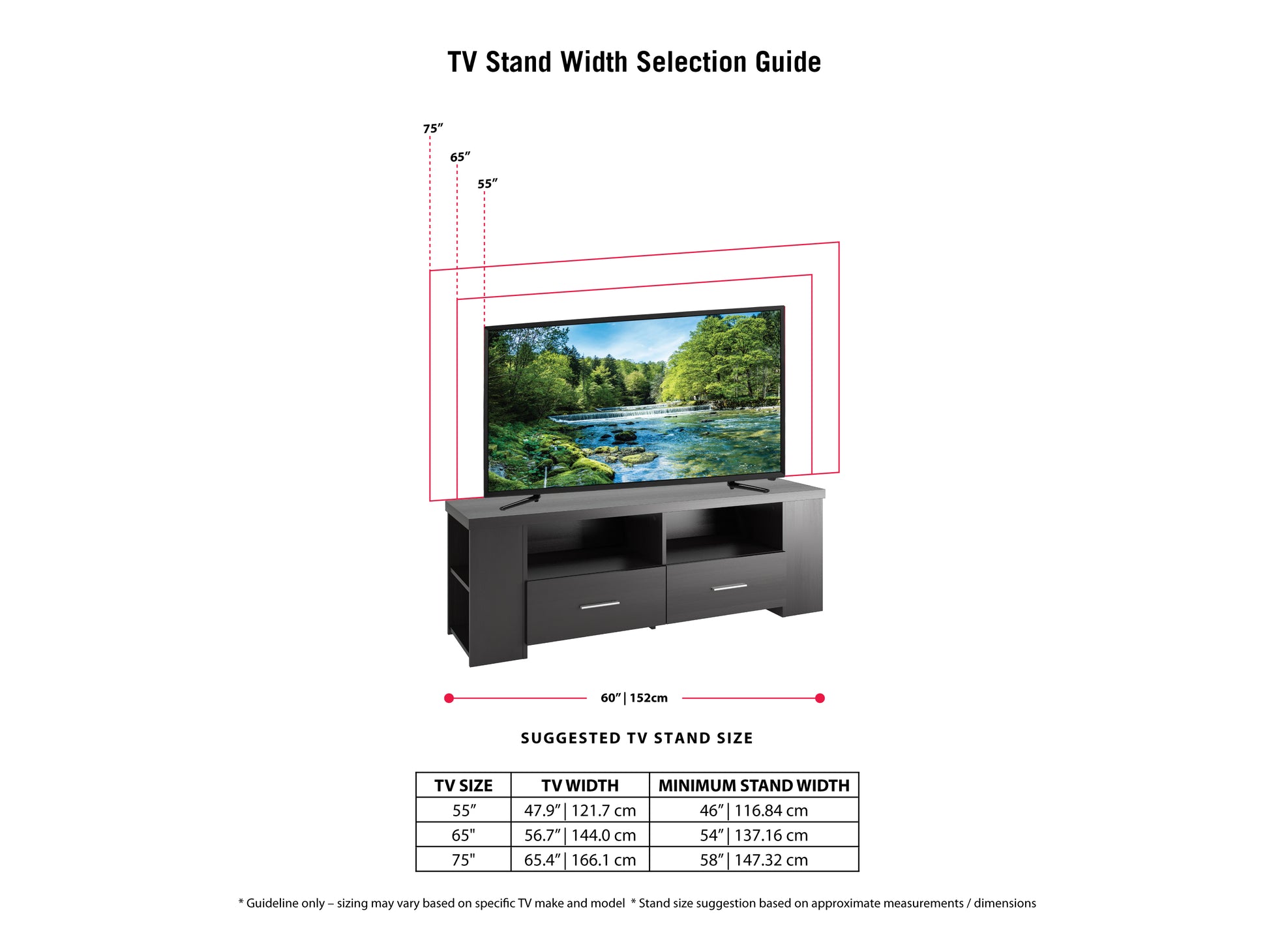 black TV Stand for TVs up to 75" Fernbrook Collection infographic by CorLiving#color_black