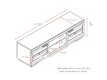 espresso TV Bench for TVs up to 85" Granville Collection measurements diagram by CorLiving#color_espresso