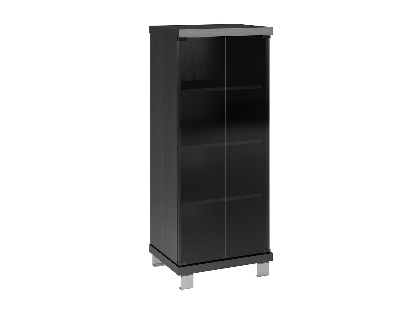 Modern white media storage cabinet with natural wood accents, featuring sleek doors, adjustable shelves, and minimalist design. Ideal for organizing electronics, DVDs, and games in living rooms or entertainment spaces.