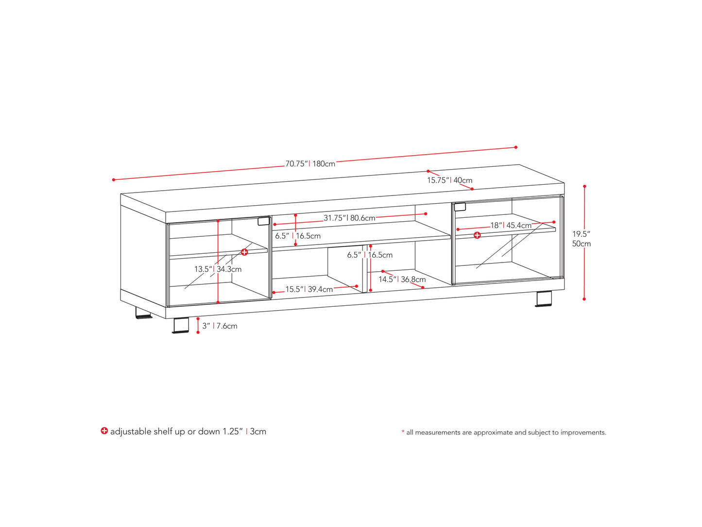 Modern wooden TV stand with two open shelves and two sliding doors, featuring a natural oak finish, black metal legs, and a minimalist design perfect for contemporary living rooms.