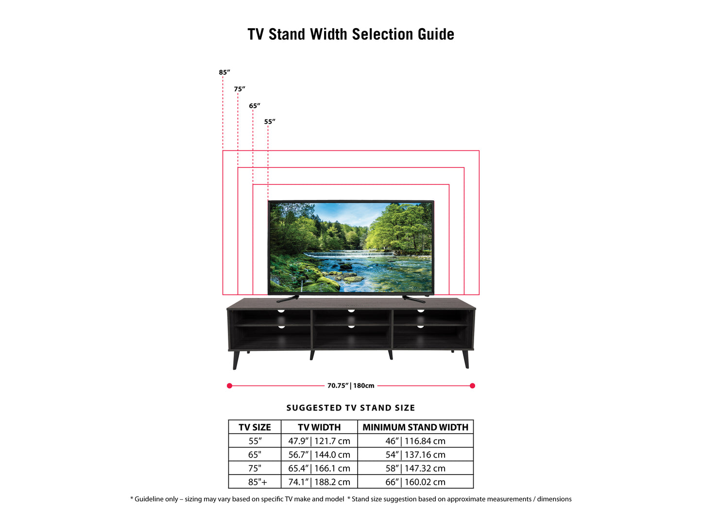 dark grey TV Bench with Open Shelves, TVs up to 85" Cole Collection infographic by CorLiving#color_cole-dark-grey