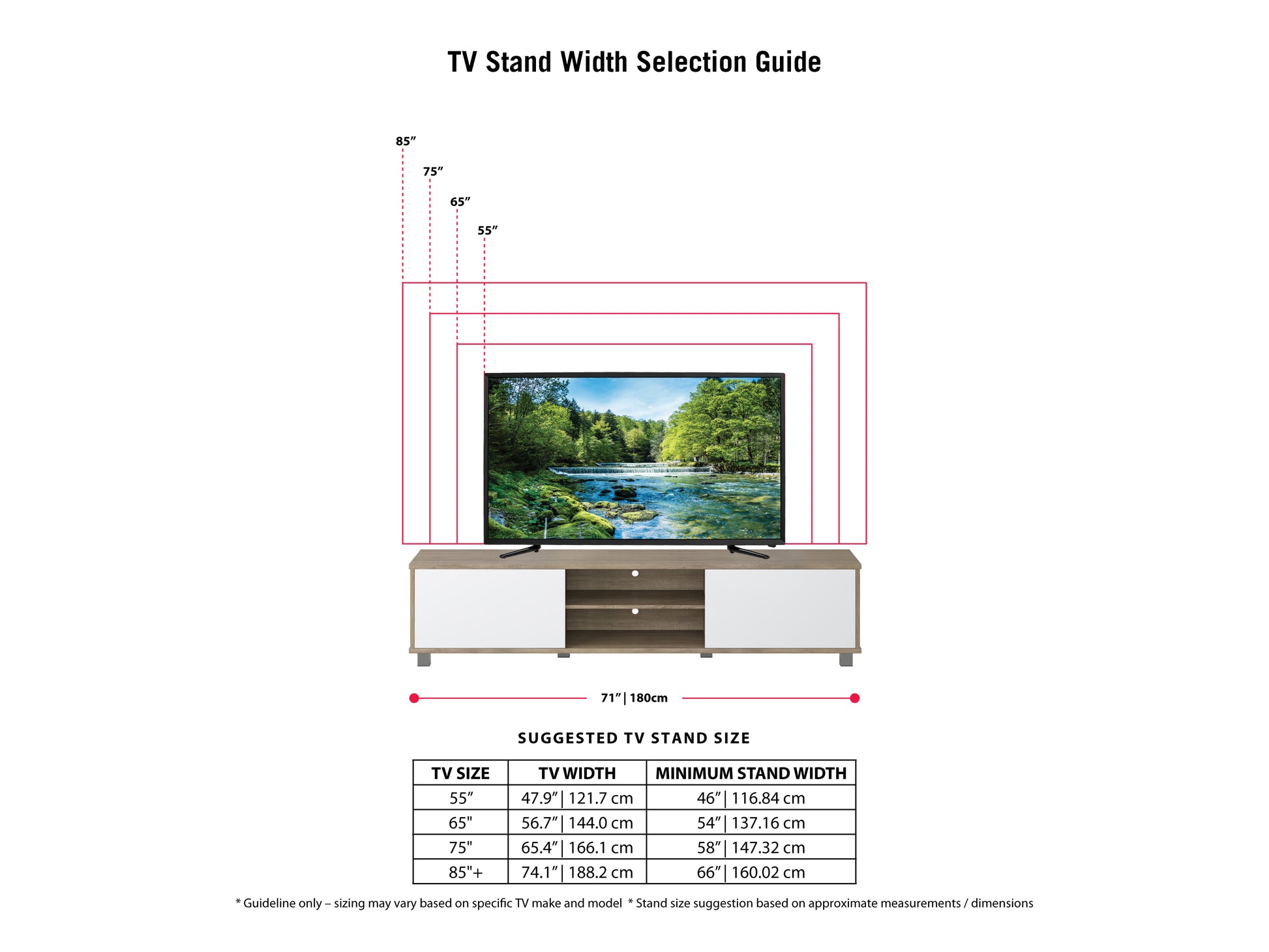 brown and white Modern TV Stand for TVs up to 85" Hollywood Collection infographic by CorLiving#color_brown-and-white