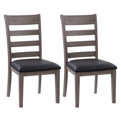 Grey Wood Dining Chairs, PU Leather Seats