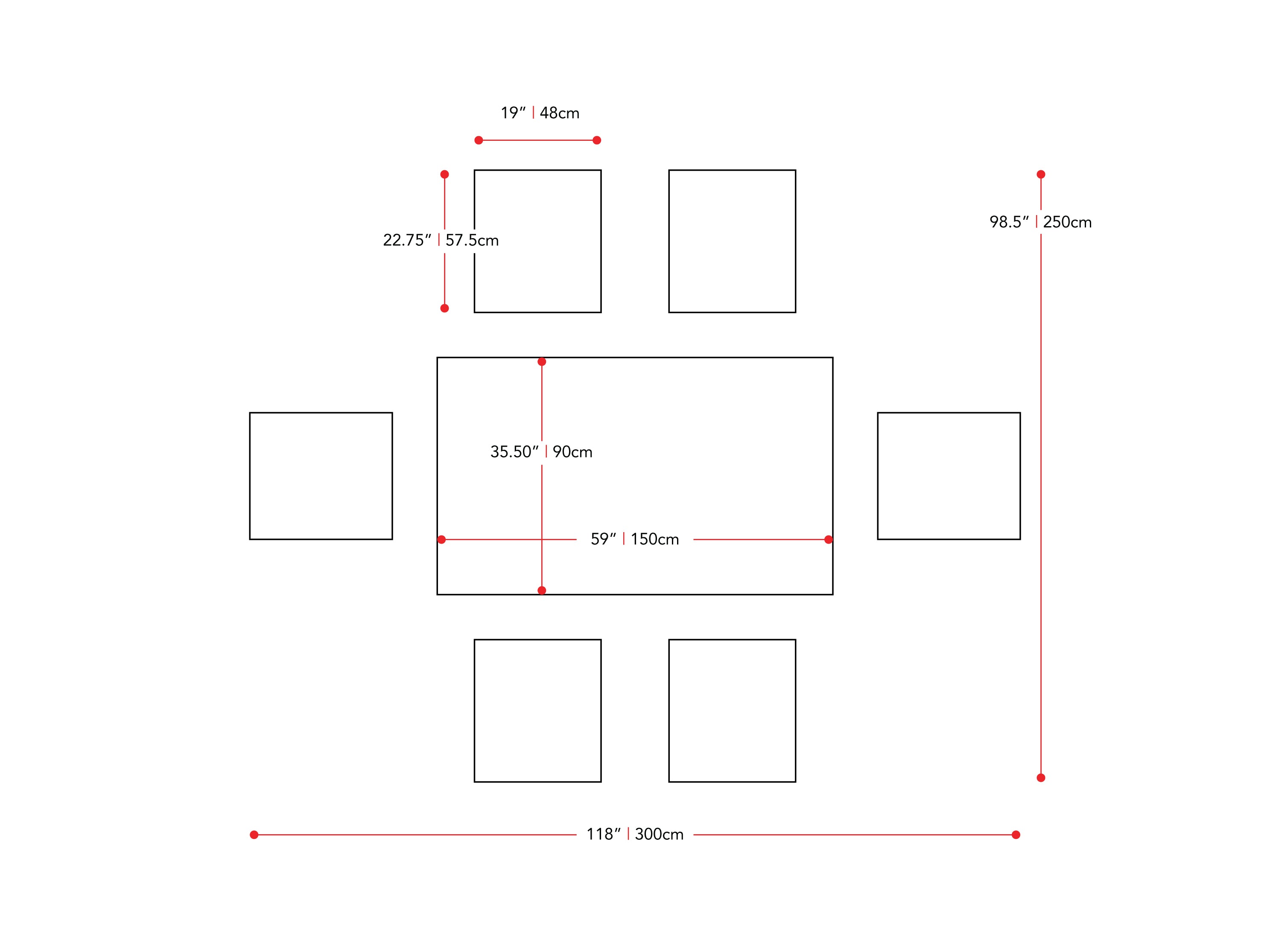 washed grey and black 7 Piece Wooden Dining Set New York Collection measurements diagram by CorLiving#color_new-york-washed-grey-and-black