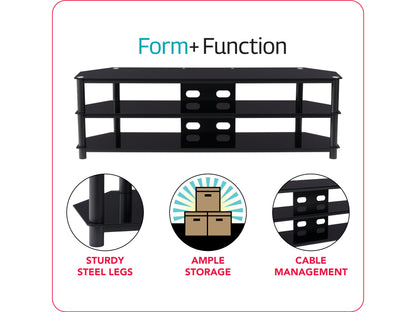 Black TV Bench for TVs up to 85" Travers Collection infographic by CorLiving#color_black