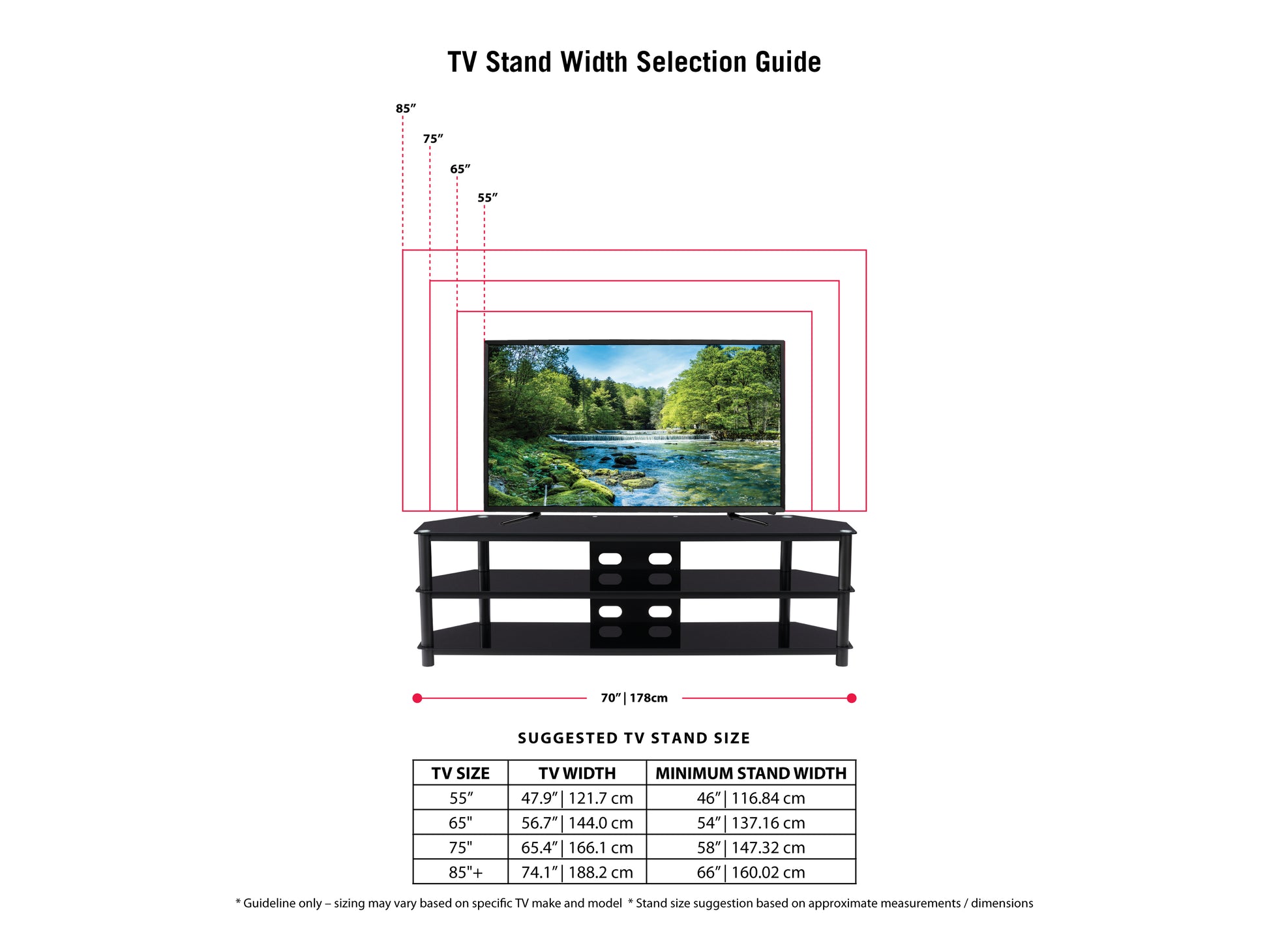 Black TV Bench for TVs up to 85" Travers Collection infographic by CorLiving#color_black