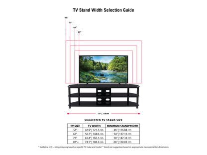 Black TV Bench for TVs up to 85" Travers Collection infographic by CorLiving#color_black