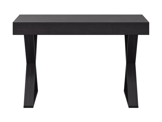 Modern wooden desk with sleek black metal legs, featuring a spacious rectangular tabletop in a light oak finish. Ideal for home office or study, combining contemporary design with functional workspace.