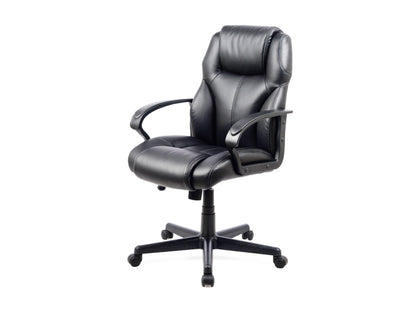 Ergonomic black and white office chair with mesh backrest, adjustable armrests, and lumbar support on a five-wheel base, designed for comfort and productivity in modern workspaces.