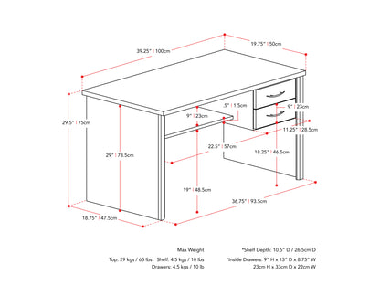 black brown Desk with Drawers Kingston Collection measurements diagram by CorLiving#color_black-brown